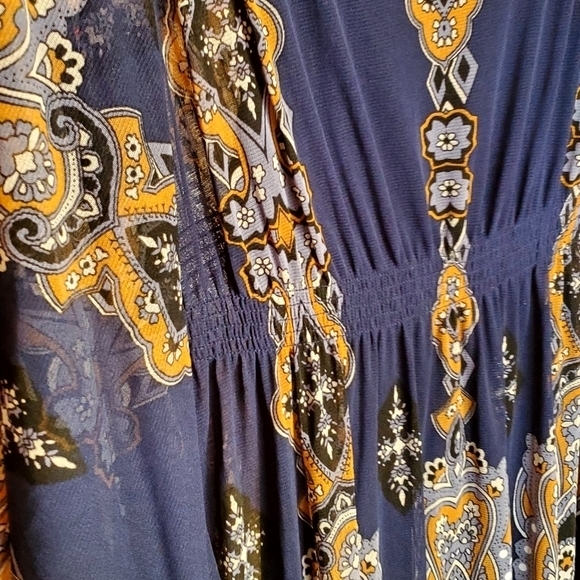 Inc International Concepts Blue Lined Blouse Sheer Paisley Overlay Medium‎ Women - Picture 10 of 15